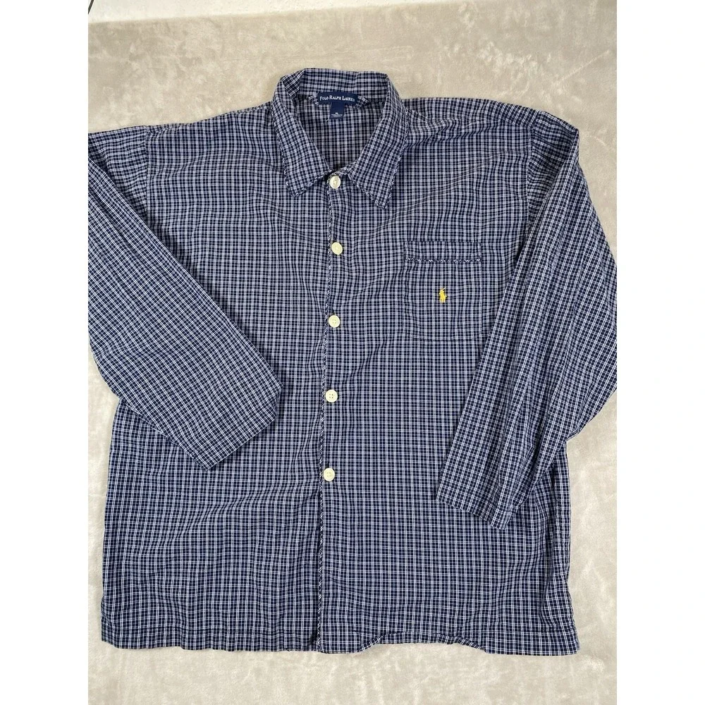 Polo Ralph Lauren Shirt Mens XL Blue White Plaid 100% Cotton Twill Pajama Top